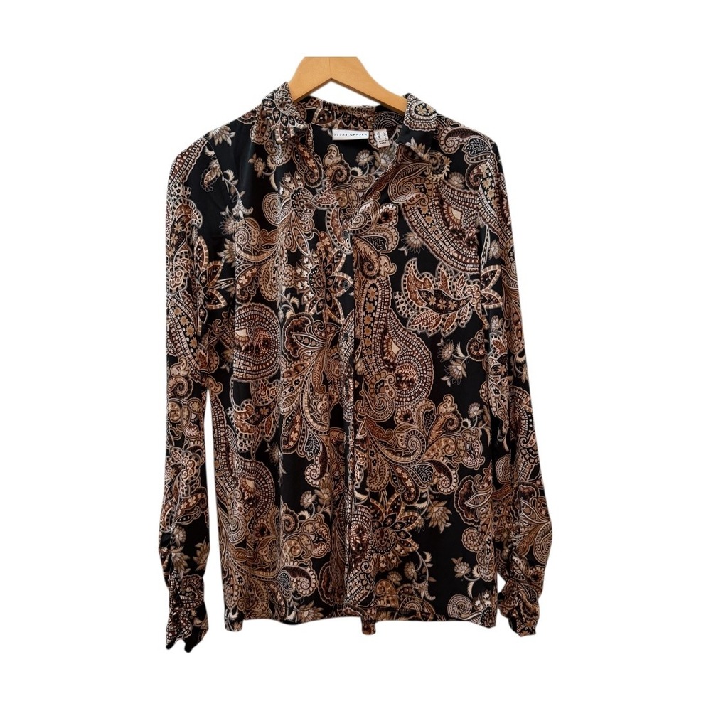 Susan Graver Paisley‎ Print Long Sleeve Collared Button Front Blouse Women's M